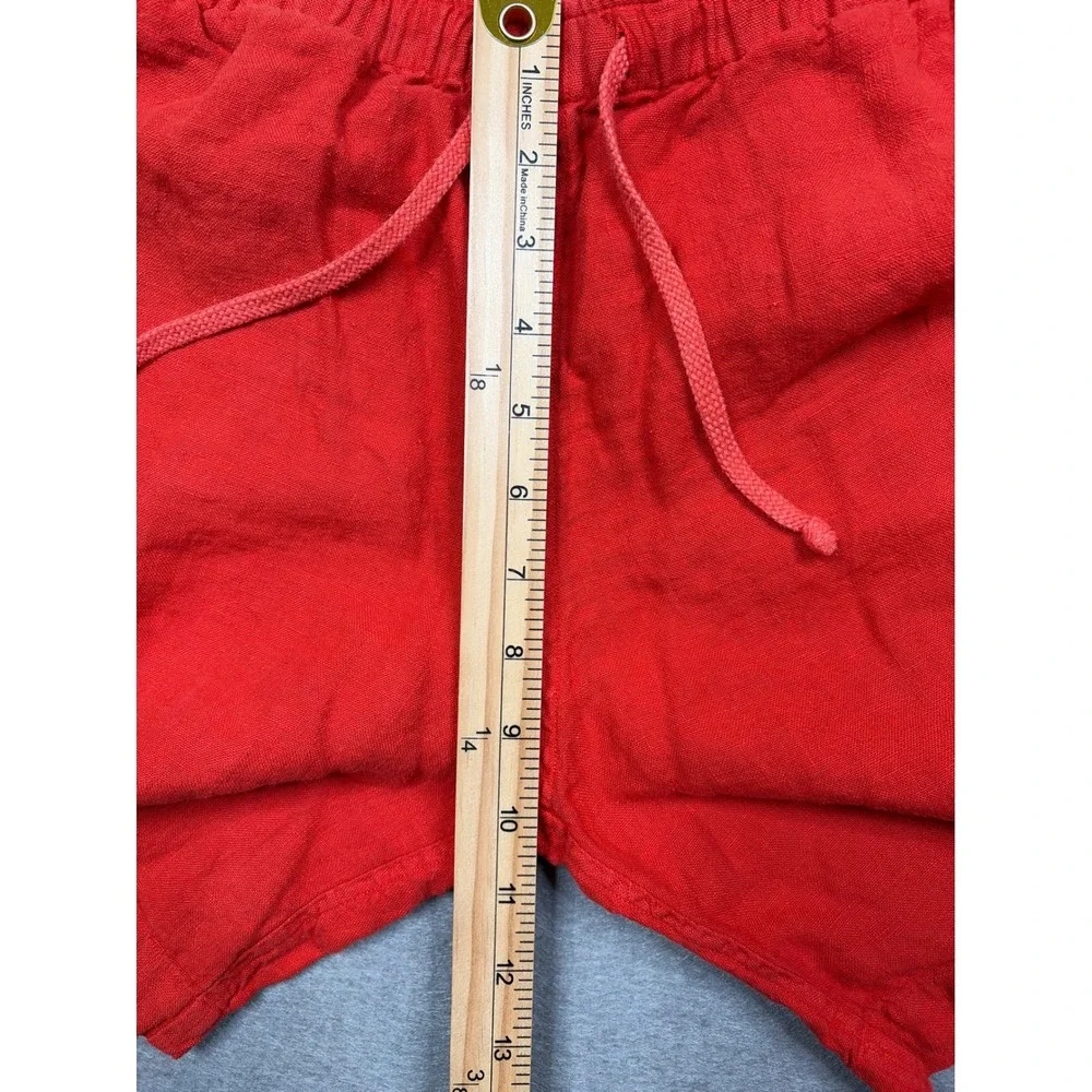 Alex Crane Bo Shorts Mens Medium Red/Orange 100% Linen Drawstring Summer Shorts